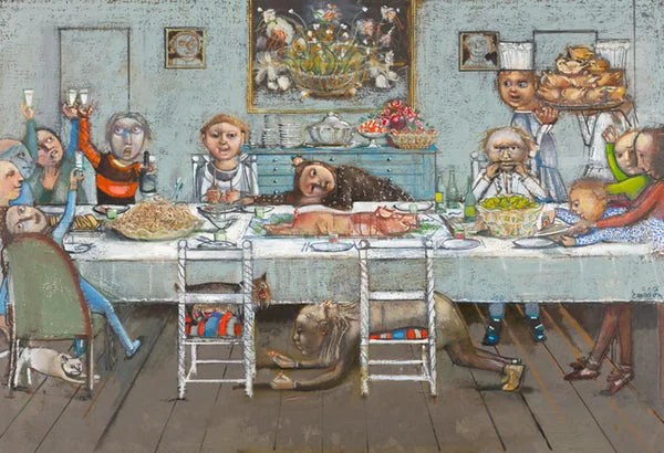 La table des enfants. Oil on canvas, 89 x 130 cm, 2018